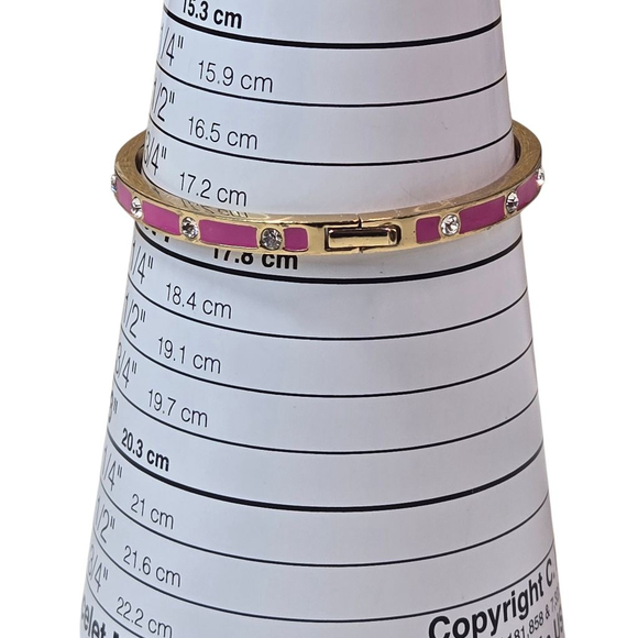 Kate Spade New York Bracelet Goldtone Hot Pink Crystal Enamel Hinge Bangle EUC - Picture 2 of 7